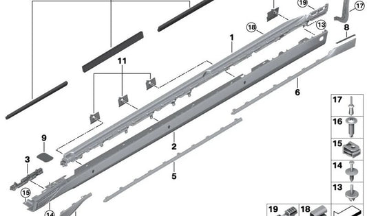 Habilidade lateral inferior direita OEM 51775A62B54 para BMW G70. BMW original.