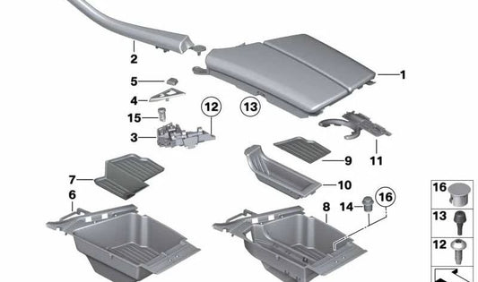 Compartimento de Apoyo para el Brazo para BMW F10, F11N, F18N (OEM 51169277346). Original BMW.