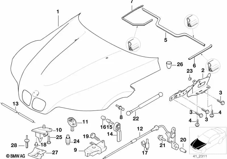 Cerniera anteriore anteriore per BMW E46, E53, E70, F30, F80 (OEM 41618398665). BMW originale