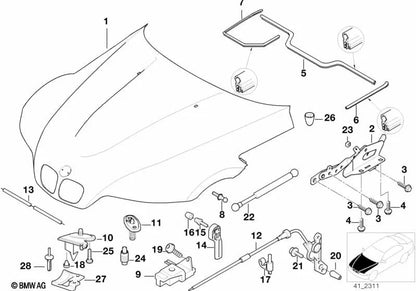 Dobradiça do capô dianteiro esquerdo para BMW E46, E53, E70, F30, F80 (OEM 41618398665). BMW original