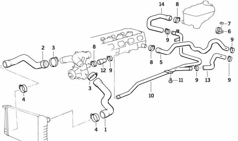 Water hose for BMW 3 Series E36 (OEM 11531317394). Original BMW.