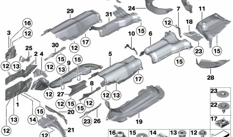 Aislamiento térmico izquierdo para BMW Serie 5 F07, F10, F11, Serie 6 F06, F12, F13, Serie 7 F01N, F02N (OEM 51487202853). Original BMW