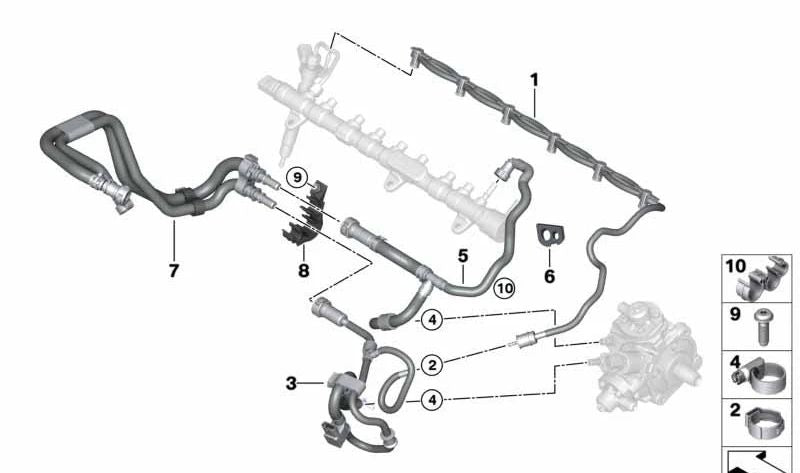 Línea de combustible para BMW X5 G05, X6 G06, X7 G07 (OEM 13538589839). Original BMW