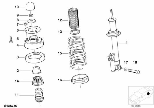 Amortiguador trasero izquierdo para BMW Serie 7 E32 (OEM 37122226393). Original BMW.