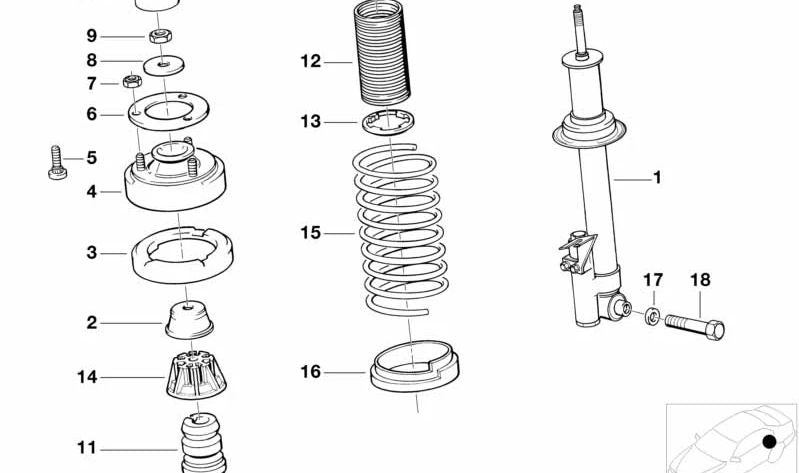 Amortiguador trasero derecho para BMW E32 (OEM 37122226394). Original BMW.