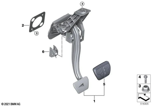 Mecanismo de pedalera para BMW G42, G87, G20, G20N, G21, G21N, G28, G28N, G80, G81 Serie 4 G22, G23, G26, G82, G83 Z4 G29 (OEM 35006891120). Original BMW