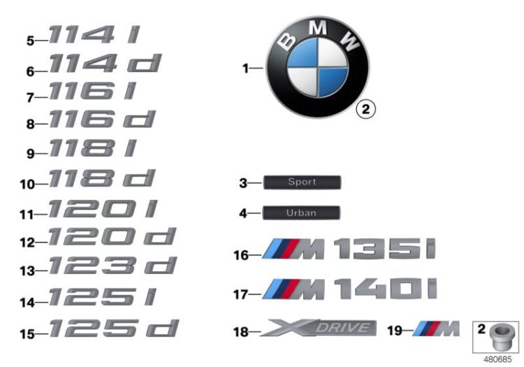 Emblema Original Bmw Adhesivo Para La Parte Trasera - Modelo 120D E81 E82 E87 E88 F20 F21 E31.