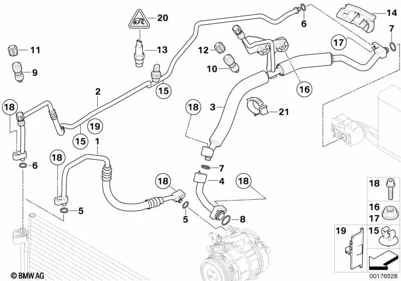 Tubería de presión condensador-evaporador para BMW Serie 5 E60, E60N, E61, E61N, Serie 6 E63, E63N, E64, E64N (OEM 64539155346). Original BMW.