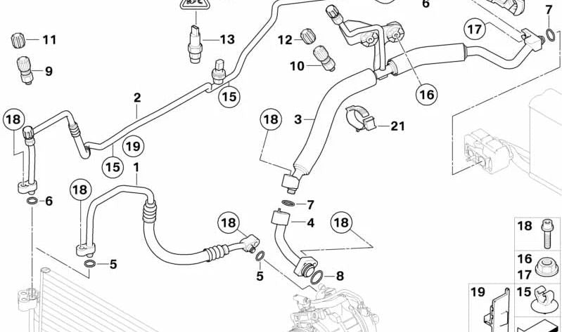 Adaptador de Tubería de Succión para BMW Serie 5 E60, E61, Serie 6 E63, E64 (OEM 64536914574). Original BMW