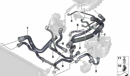 Oberer Kühlerschlauch – Thermostat für BMW F20N, F21N, F22, F23, F30N, F31N, F34N, F32, F33, F36 (OEM 17128616524). Original BMW