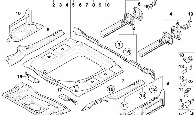 Soporte del suelo del maletero izquierdo para BMW E60, E61N (OEM 41117176121). Original BMW