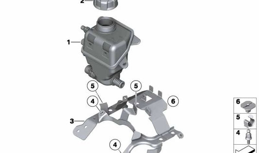 Soporte del Depósito de Expansión para BMW F07, F10, F11, F12, F13, F01, F02, E70N, E71 (OEM 17137606025). Original BMW