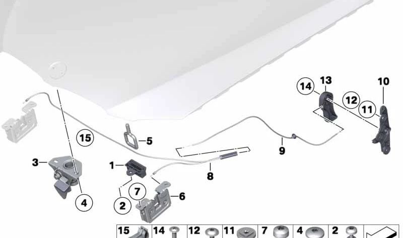 Gancho de cierre del capó delantero para BMW E92N, E93N (OEM 51237241662). Original BMW.