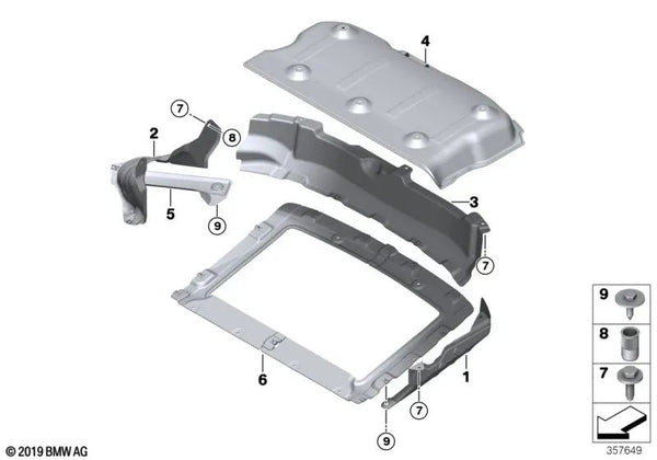 Cubierta parcial del silenciador trasero para BMW i, I12, I12N, I15 (OEM 51757380444). Original BMW