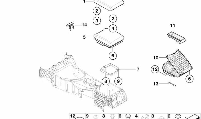 Reposabrazos central para BMW E53 (OEM 51167077531). Original BMW.