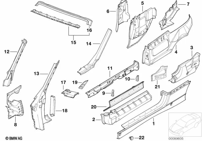 Columna A exterior izquierda para BMW Serie 3 E36 (OEM 41218170633). Original BMW