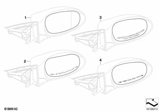 Left Aspherical Heated Mirror Glass for BMW E81, E82, E87N, E88 3 Series E90N, E91N, E92, E92N, E93, E93N (OEM 51167158309). Original BMW.