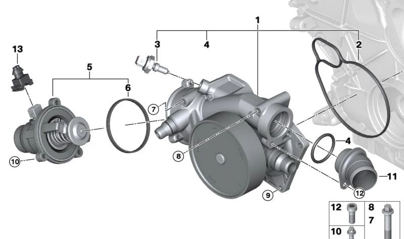 Bomba de agua mecánica OEM 11537843738 para BMW F10, F06, F12, F13, F85, F86. Original BMW.