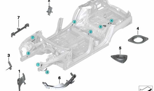 Marco de sujeción con tapón ciego para BMW F07, F10, F11, F18, F06, F12, F13, F01, F02, F04 (OEM 61139213212). Original BMW