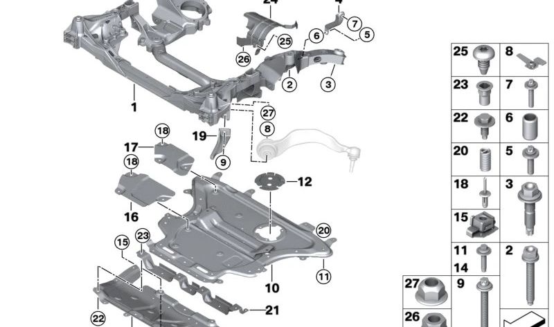 Aislamiento acústico delantero para BMW Serie 5 G30, G31, Serie 6 G32, Serie 7 G11 (OEM 31116869318). Original BMW.