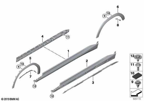 Cubierta de umbral derecha para BMW G06 (OEM 51777492080). Original BMW