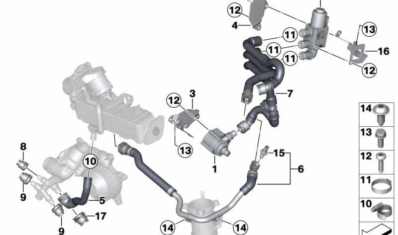 Manica del refrigerante OEM 11538573156 per BMW F07, F10, F11, F01, F02, F25, F26, F15, F16. BMW originale.