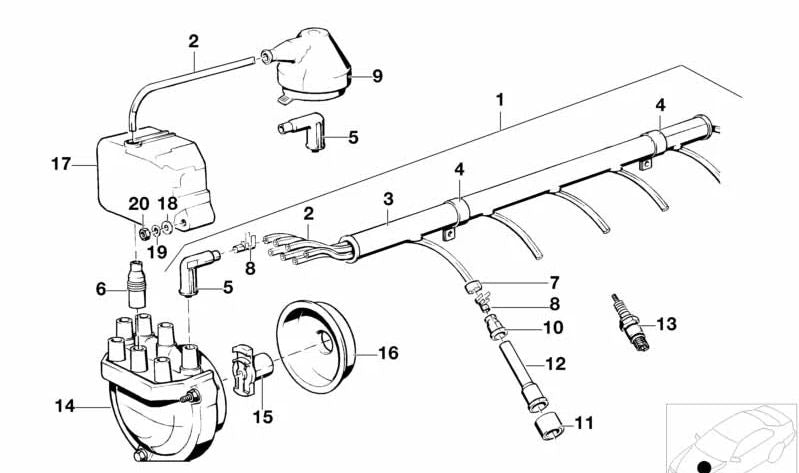 Cableado de encendido para BMW Serie 5 E28, Serie 6 E24, Serie 7 E23 (OEM 12121279550). Original BMW