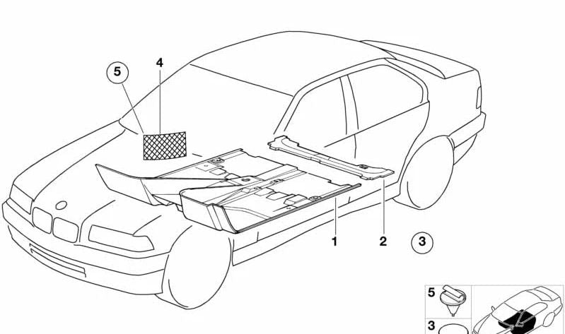 Revestimiento de suelo trasero para BMW Serie 3 E36 (OEM 51478130450). Original BMW