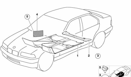 Revestimiento de suelo trasero para BMW Serie 3 E36 (OEM 51478130450). Original BMW