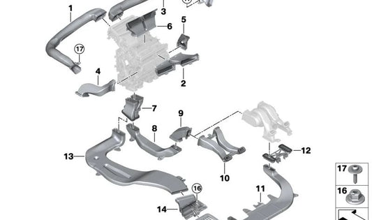 Conducto de aire ventilación indirecta para BMW I20 (OEM 64229490697). Original BMW