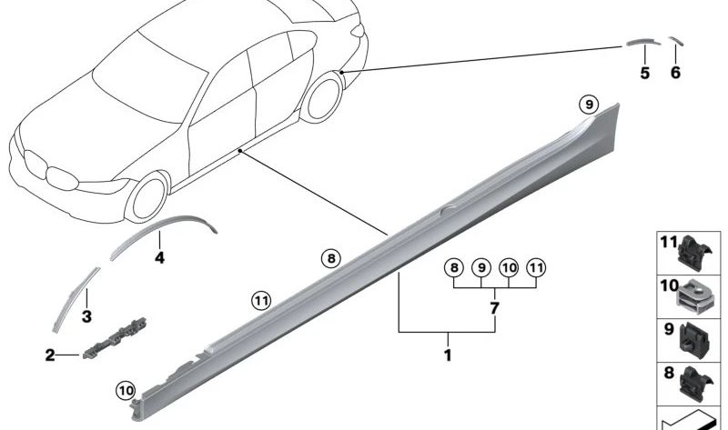 Cubierta del Umbral imprimada derecha para BMW G20, G21 (OEM 51778099910). Original BMW