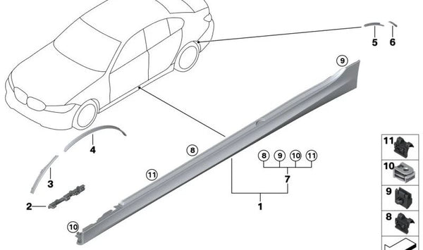 Cubierta del Umbral imprimada derecha para BMW G20, G21 (OEM 51778099910). Original BMW