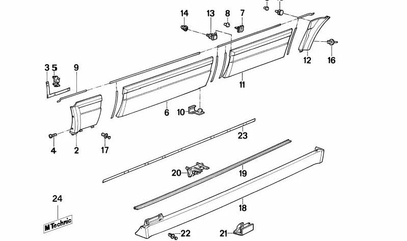 Cubierta derecha M TECHNIC para BMW Serie 3 E30 (OEM 51712239878). Original BMW.