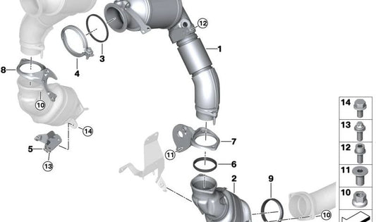 Prise en charge du catalyseur près du moteur gauche pour la série BMW 5 G90, 7 G70 Série, X5 F95N, G05N, X6 F96N, G06N, X7 G07N, XM G09 (OEM 18329798745). BMW d'origine