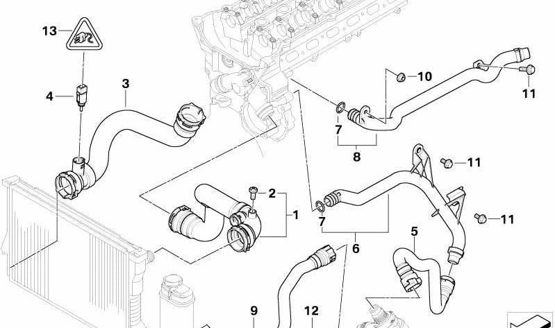 Manguera de agua para BMW X5 E53 (OEM 11537500735). Original BMW