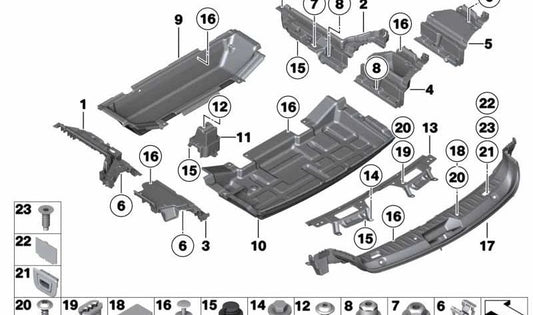 Base para estante trasero derecho para BMW Serie 5 F07, F07N (OEM 51477229312). Original BMW