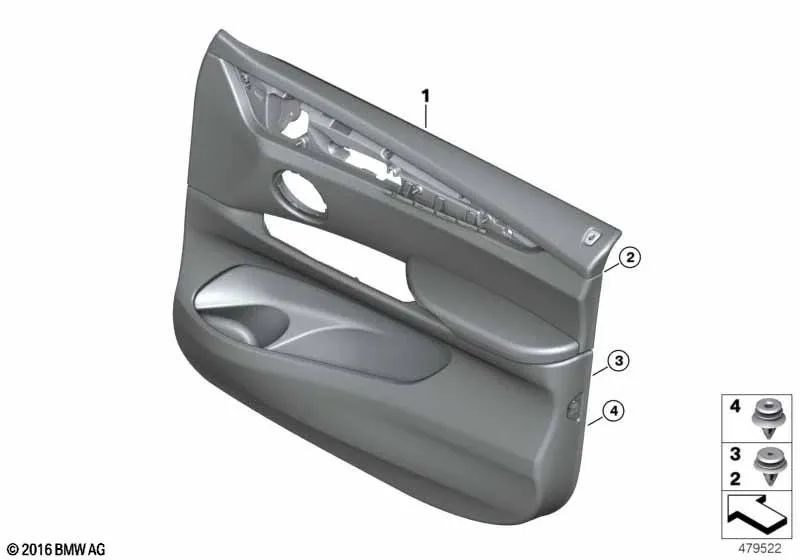 Revestimiento de puerta de cuero delantero izquierdo para BMW X6 F16 (OEM 51417415535). Original BMW