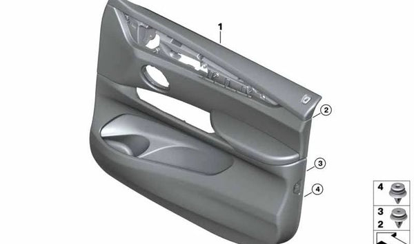 Revestimiento de puerta de cuero delantero derecho para BMW X6 F16 (OEM 51417415542). Original BMW.