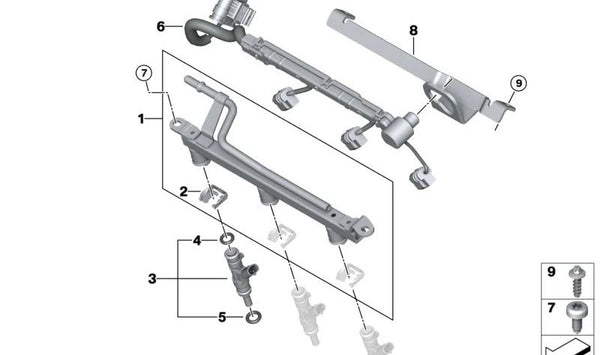 Inyector para BMW Serie 1 F70, Serie 2 U06, Serie 3 G20N, G21N, Serie 4 G22N, G23N, G26N, Serie 5 G60, G61, G68, Serie 7 G70, X1 U11, U12, X2 U10, X3 G45, X5 G05N, G18N, X6 G06N, X7 G07N, XM G09 (OEM 13538483304). Original BMW