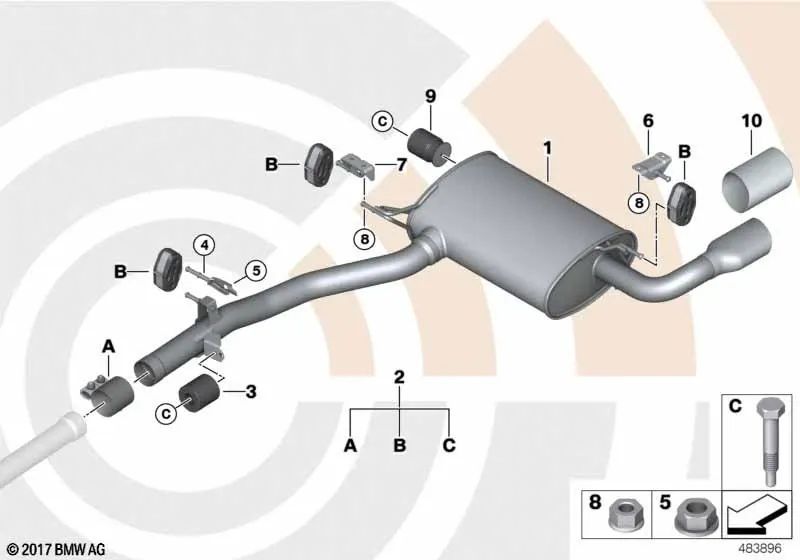 Silenciador trasero para BMW X3 F25 (OEM 18308519466). Original BMW.