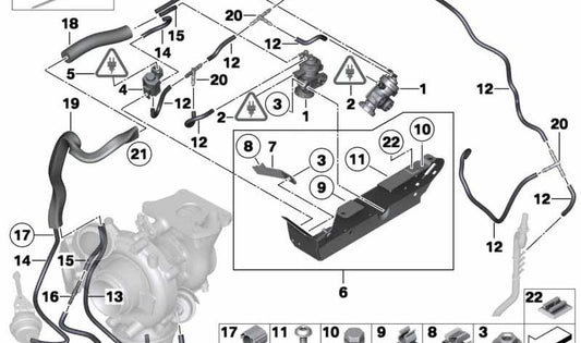 Soporte OEM 11657823404 para BMW Serie 5 (F07, F10, F11), Serie 7 (F01), y X5/X6 (E70, E71). Original BMW.