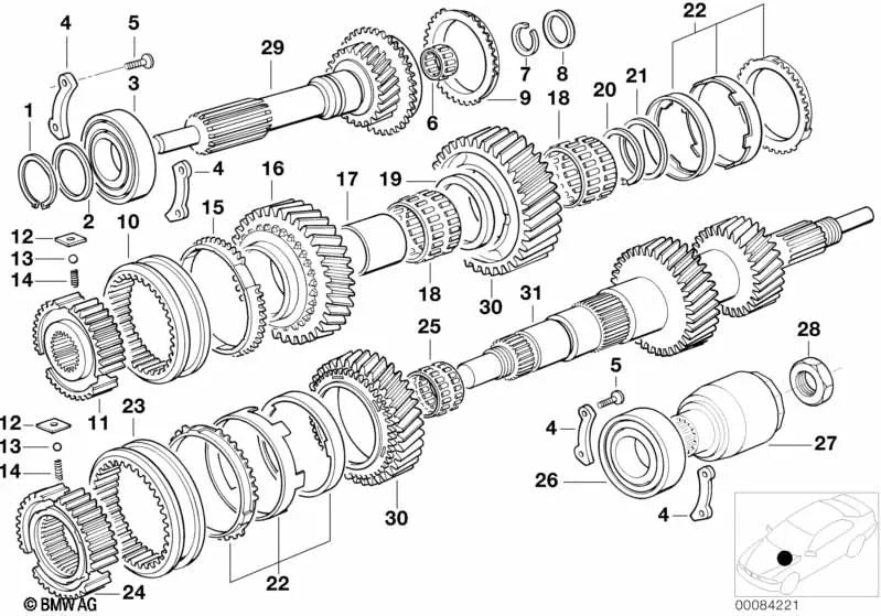 Manguito de cambio de 1ª y 2ª marcha para BMW Serie 3 E36, E46 Serie 5 E34, E39 Serie 7 E32, E38 X5 E53 (OEM 23311224964). Original BMW