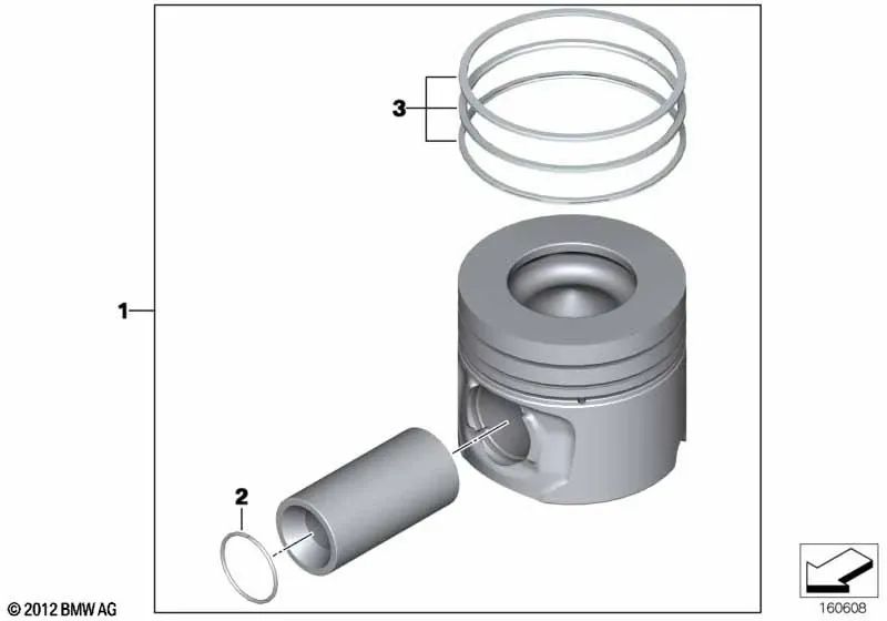 Pistón para BMW Serie 1 E81, E82, E87N, E88; Serie 3 E90N, E91N, E92, E93; Serie 5 E60N, E61N; X1 E84; X3 E83N (OEM 11257810825). Original BMW