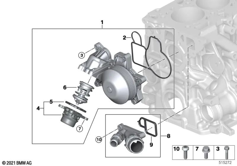 Bomba de refrigerante mecánica para BMW Serie 3 E90N, E91N, E92, E92N, E93, E93N (OEM 11514738427). Original BMW.