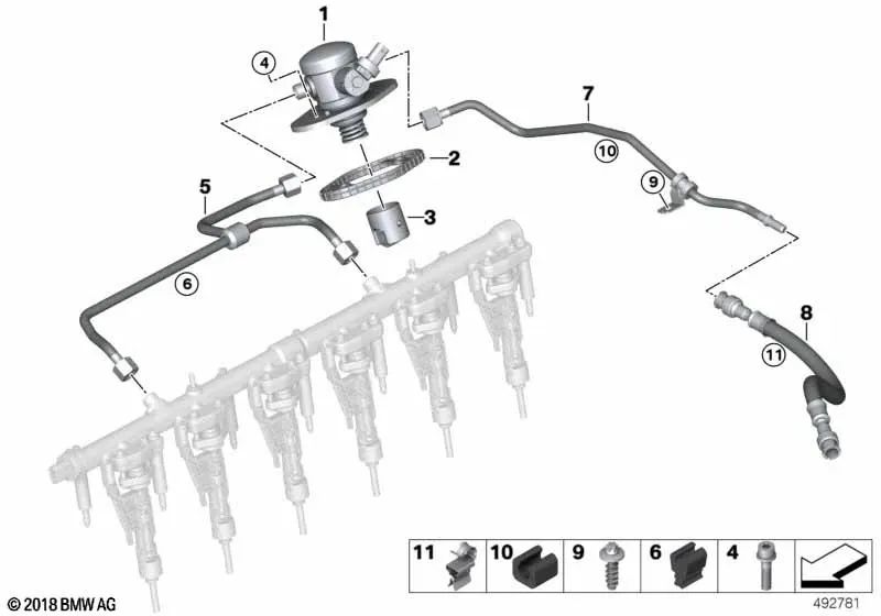 Tubería de avance del motor para BMW G42, G20, G21, G28, G22, G23, G26, G30, G31, G38, G32, G11N, G12N, G14, G15, G16, G01, G08, G02, G05, G18, G06, G07, G29 (OEM 13539452385). Original BMW