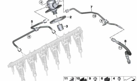 High Pressure Pipe for BMW G42, G20, G21, G22, G23, G26, G30, G31, G32, G11N, G12N, G14, G15, G16, G01N, G02, G05, G06, G07, G29 (OEM 13538665627). Original BMW