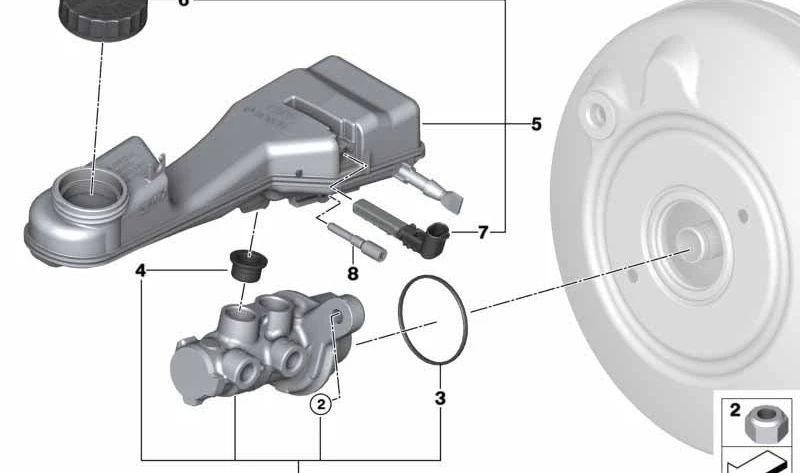 Cilindro -mestre do freio OEM 3436864669 para BMW F40, F44, F45, F46, F55, F56, F57, F54. BMW original.