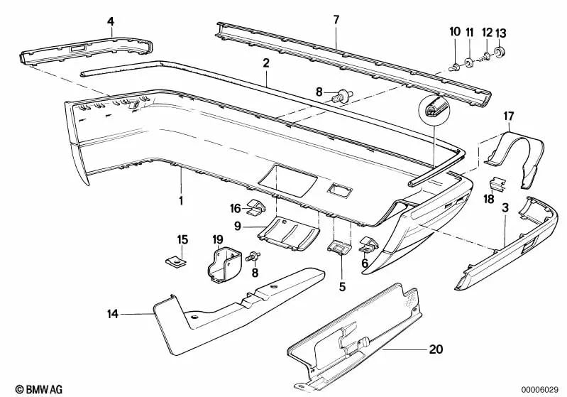 Cobertura izquierda para BMW E34 (OEM 51711946037). Original BMW