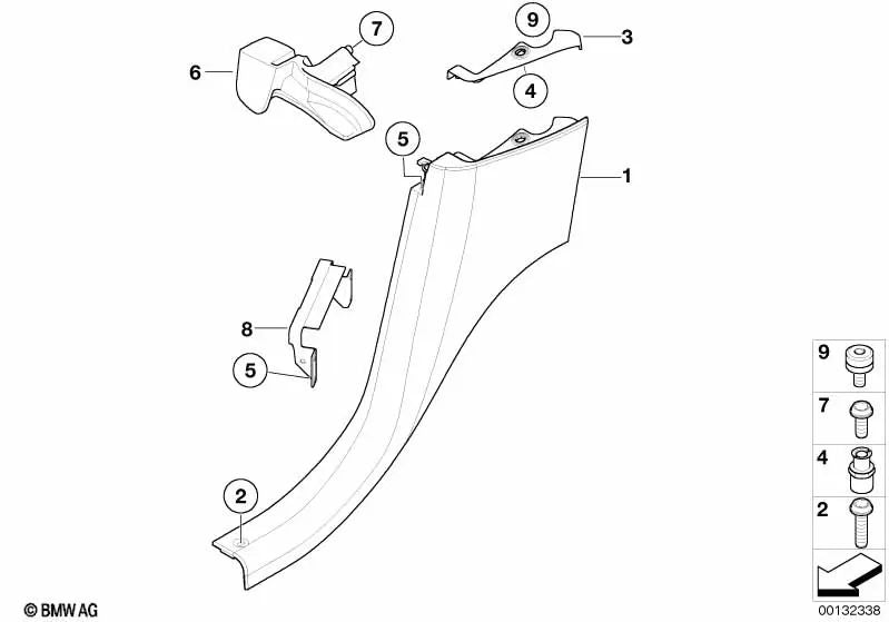 Revestimiento lateral de cuero trasero derecho para BMW E52 (OEM 51437002500). Original BMW