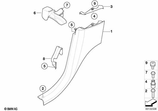 Revestimiento lateral de cuero trasero derecho para BMW E52 (OEM 51437002500). Original BMW